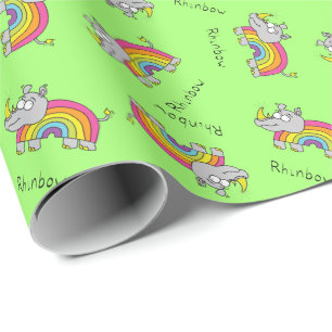 Papier Cadeau Drôle Rhino Rainbow Cute Rhinoceros Caricature pou