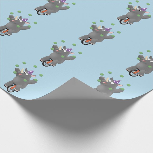 Papier Cadeau Drôle rhinocéros mignon jonglant sur monocycle (Coin)