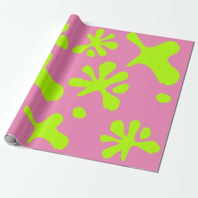Papier Cadeau Drôle rose & néon vert citron motif enfants (Déroulé)