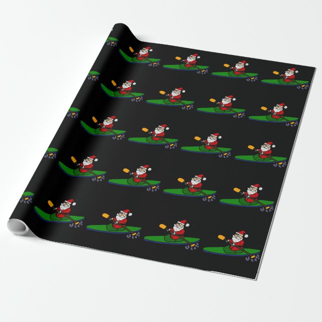 Papier Cadeau Drôle Santa Claus Kayaking Cartoon de Noël (Déroulé)