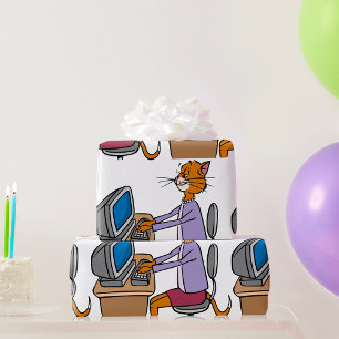 Papier Cadeau Drôle Secrétaire Cat Cartoon Office Humour