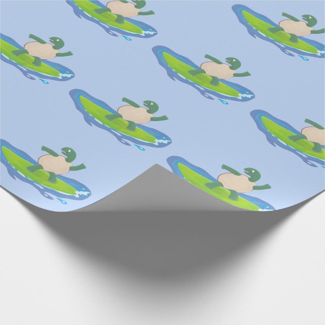 Papier Cadeau Drôle tortue vague de surf dessin animé (Coin)