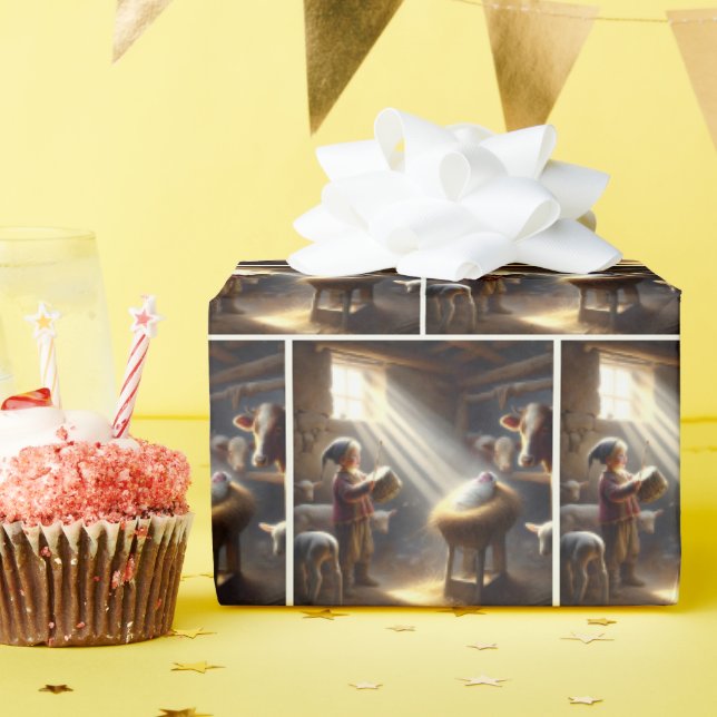 Papier Cadeau Drummer Boy with Baby Jesus in a Manger (Fête d'anniversaire)