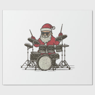 Papier Cadeau Drummer Christmas Funny Vintage Santa Playing Drum