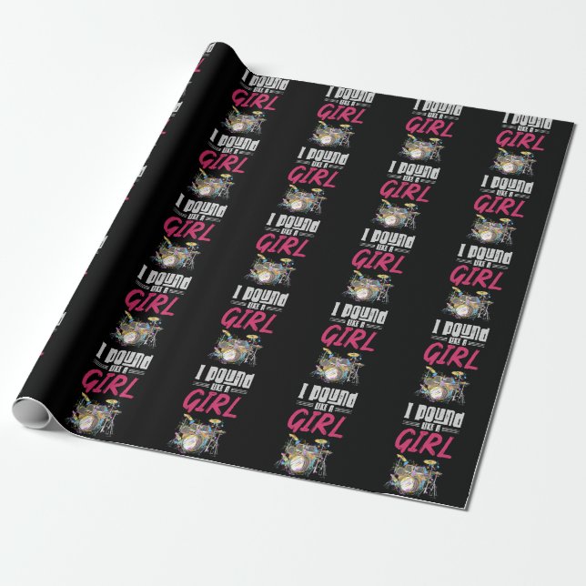 Papier Cadeau Drummer Girl Drumset Femme Drum Music Lover (Déroulé)