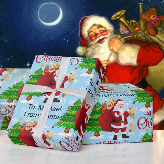 Papier Cadeau Du nom de l'enfant Père Noël Joyeux enveloppement  (Créateur téléchargé)