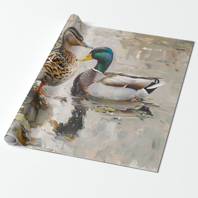 Papier Cadeau Duck et Mallard Faune Peinture Découpage (Déroulé)