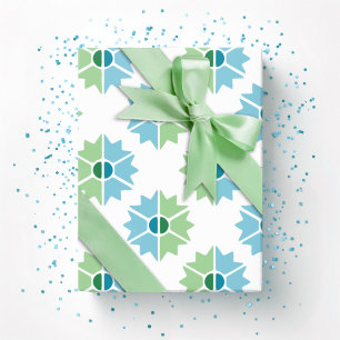 Papier Cadeau Duo Starburst en vert et aqua