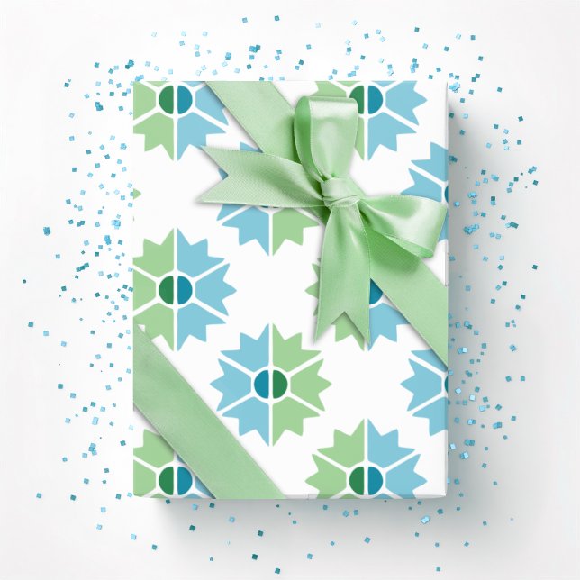 Papier Cadeau Duo Starburst in Green and Aqua (Créateur téléchargé)