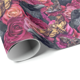 Papier Cadeau Dusky Death Head Hawk Moth Gothic Raven Roses