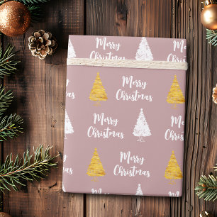 Papier Cadeau Dusty Rose blanc Golden Christmas Tree
