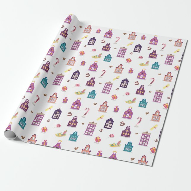 Papier Cadeau Dutch St. Nicholas Day Fritklaas Holiday, Houses (Déroulé)