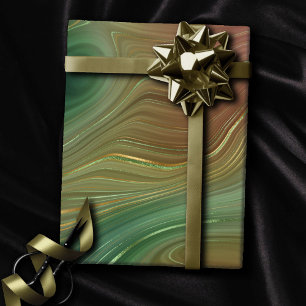 Papier Cadeau Earthy Emerald Strata Agate d'encre verte et dor
