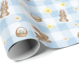 Papier Cadeau Easter Bunny Blue Gingham Wrapping Paper