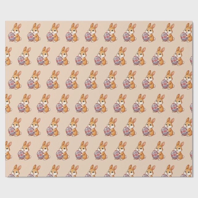 Papier Cadeau Easter Bunny Pattern Wrapping Paper | Glossy Art (Plat)