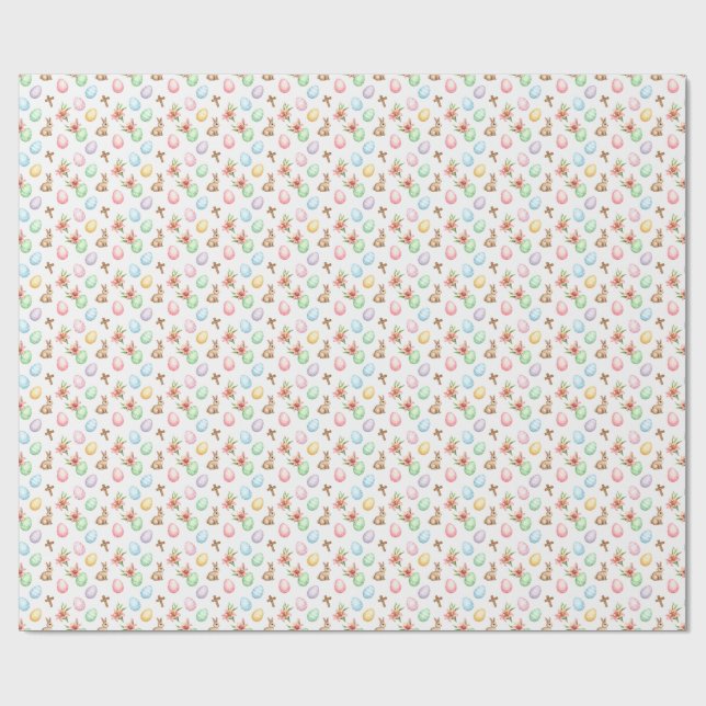 Papier Cadeau Easter Grace – Seamless Pastel Bunny & Cross Patte (Plat)