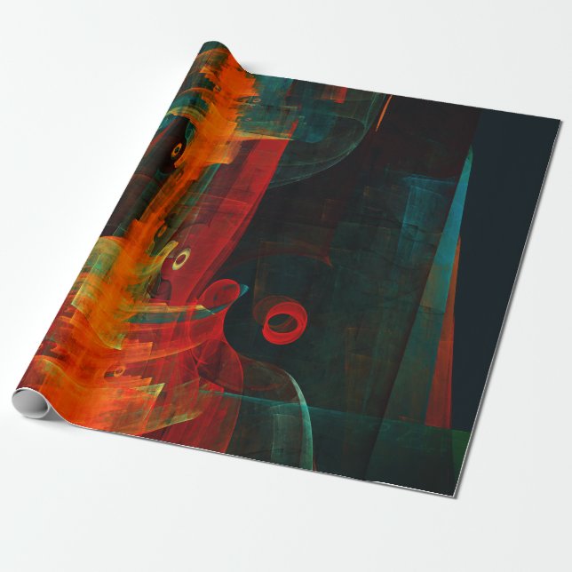 Papier Cadeau Eau Orange Rouge Bleu moderne Art Abstrait Motif (Déroulé)
