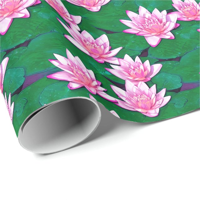 Papier Cadeau Eau rose sur un étang (Coin rond)