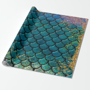 Papier Cadeau Écailles de poisson sirène glamour sarcelle violet