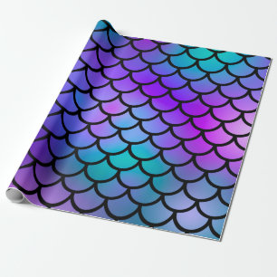 Papier Cadeau Écailles de sirène bleu violet rose sarcelle Poiss