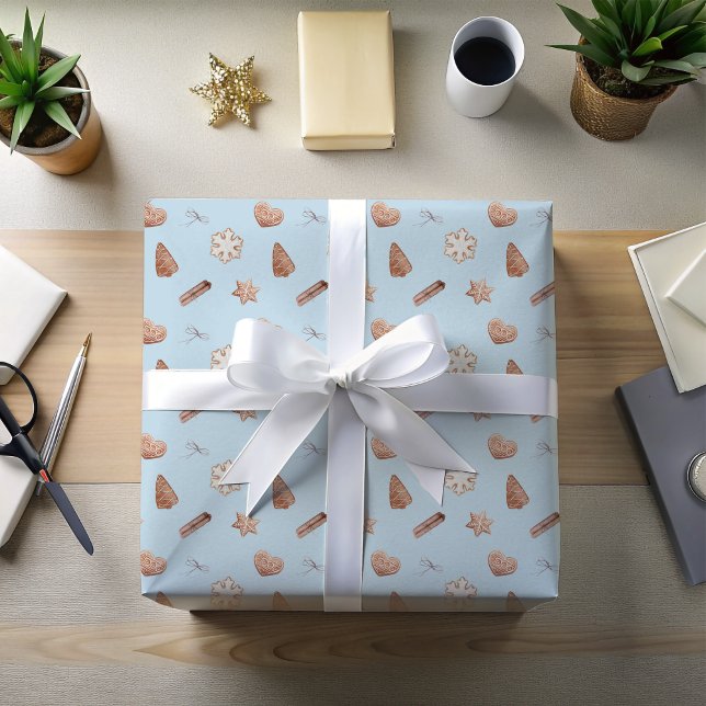 Papier Cadeau Échange de cookies de Noël bleu (Blue Snowflake Christmas Wrapping Paper)