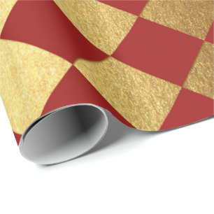 Papier Cadeau Échecs Carré métal or Bourgogne rouge Vin métalliq