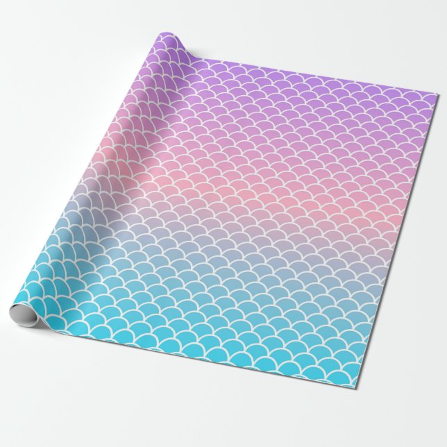 Papier Cadeau Échelle de poisson de sirène bleu rose pourpre (Déroulé)