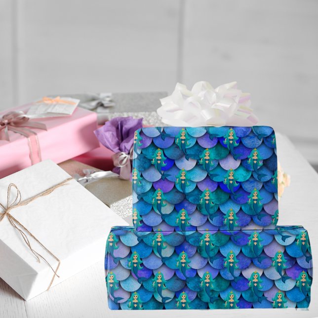 Papier Cadeau Échelle de sirène bleu pourpre (Créateur téléchargé)