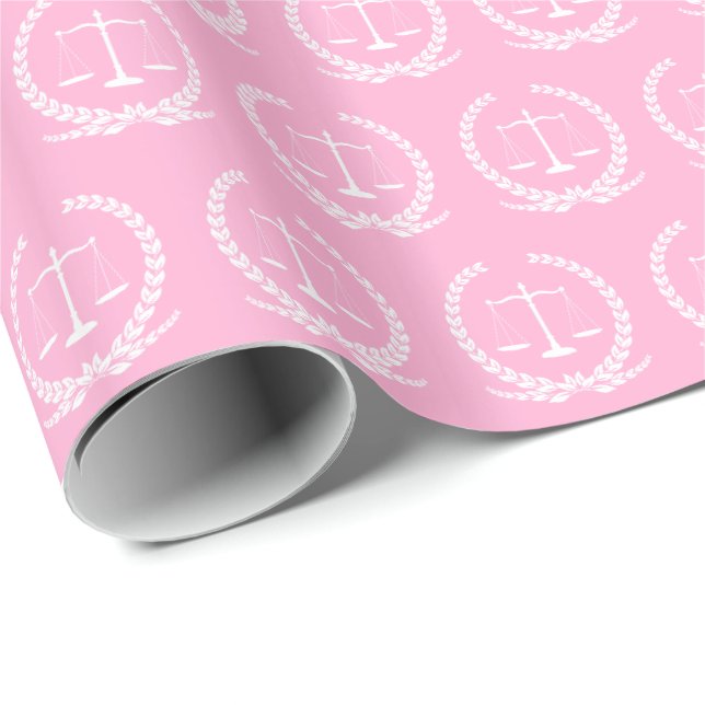 Papier Cadeau Échelles de justice | Papier à enveloppement rose  (Coin rond)