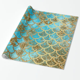Papier Cadeau Échelles de poissons turquoises iridescentes de