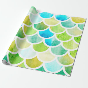 Papier Cadeau Échelles de sirène. Aquarelle écailles de poisson.