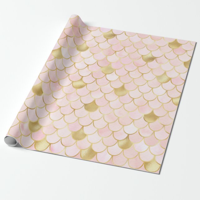 Papier Cadeau Echelles de sirène rêvées rose et or (Déroulé)