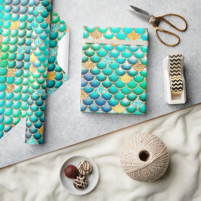 Papier Cadeau Echelles de sirène verte Ombre Foil & Parties scin (Artisanat)
