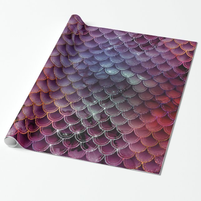 Papier Cadeau Échelles de sirènes de Parties scintillant Ombre (Déroulé)