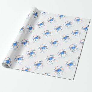 Papier Cadeau Éclaboussure de peinture de crabe bleu d'aquarelle