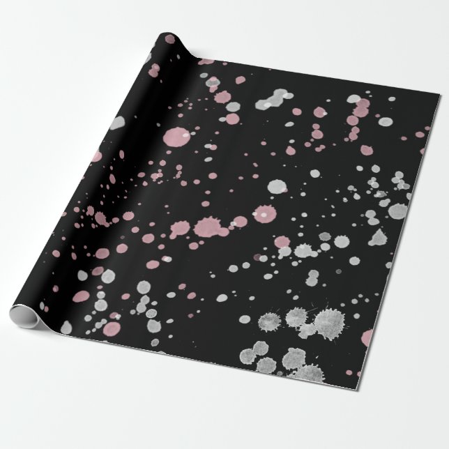 Papier Cadeau Éclaboussure rose et blanche de peinture (Déroulé)
