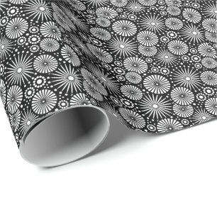 Papier Cadeau Éclat de fleurs géométriques noir et blanc élégant