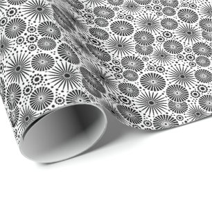 Papier Cadeau Éclatement d'étoiles géométriques noir et blanc mo