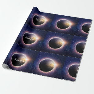 Papier Cadeau éclipse solaire réaliste bleu blanc