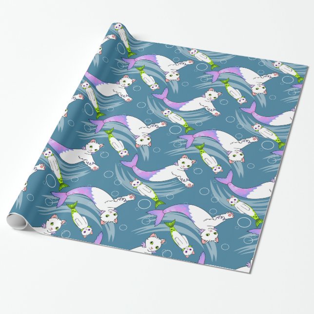 Papier Cadeau École de papier d'emballage de Purrmaids (Déroulé)