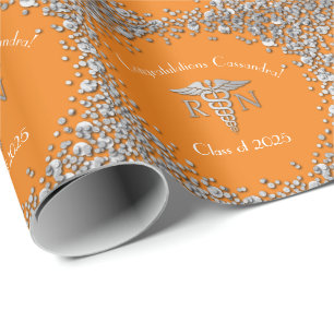 Papier Cadeau École de soins infirmiers Diplôme Orange Argent