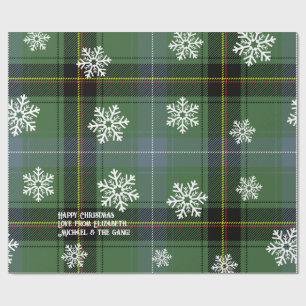 Papier Cadeau Écossais Tartan Vert Flocon de Neige Noël Personna