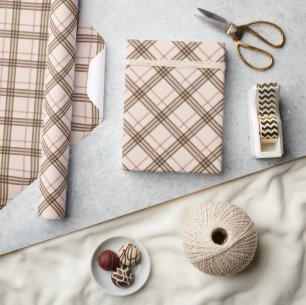 Papier Cadeau écossais Thompson plaid écossais beige brun rose