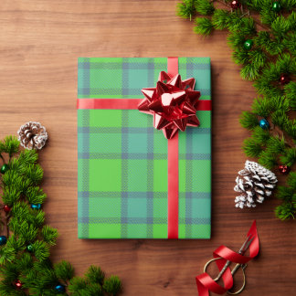 Papier cadeau écossais vert et bleu à carreaux