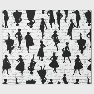 Papier Cadeau écriture blanche milieu du siècle 1950 silhouette