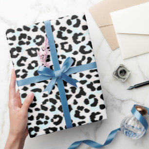 Papier Cadeau Écriture chic de guépard noir et blanc