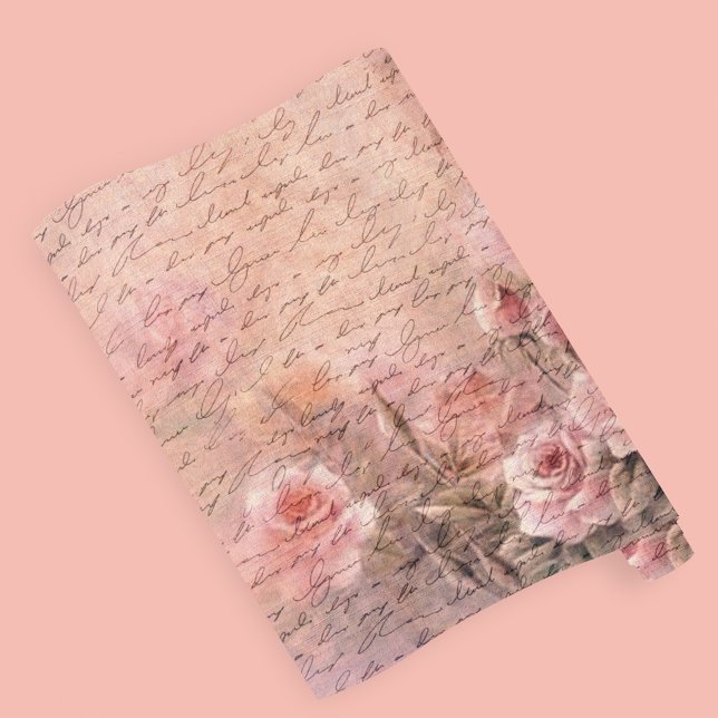 Papier Cadeau Écriture d'antiquité florale Rose (Créateur téléchargé)