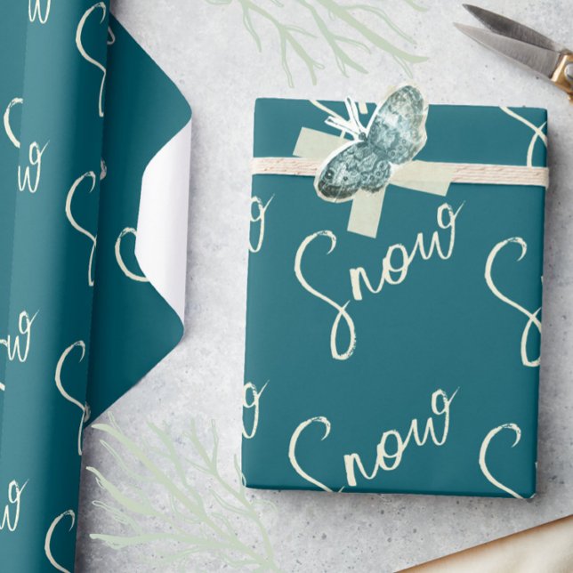Papier Cadeau Écriture de neige ardoise bleue et beurre élégant  (Créateur téléchargé)