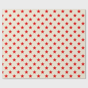 Papier Cadeau Ecru Bright Red Stars