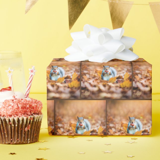 Papier Cadeau Écureuil avec maïs d'automne (Fête d'anniversaire)